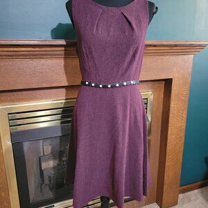 Elle Burgundy Sleeveless Wine Fit & Flare Pearl Belted Dress Size Medium